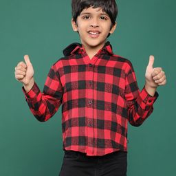Tales & Stories Full Sleeves Checked Hooded Shirt - Red-image-19