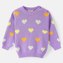 Bonfino 100% Cotton Knit Full Sleeve Drop Shoulder Pullover with Heart Design- Lavender-image-84