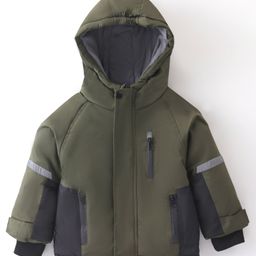 Kookie Kids Full Sleeves Hooded Solid Winter Jacket - Green-image-55