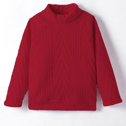 Little Kangaroos Fleece Knit Full Sleeves Solid Colour Sweatshirt - Dark Red-image-58