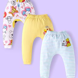 Babyhug Disney Interlock Knit Diaper Leggings with Winnie The PoohGraphics Pack of 3- Yellow White & Blue-image-74