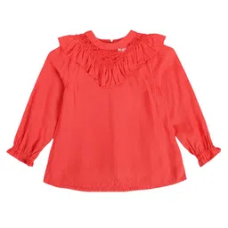 MINI KLUB Full Puffed Sleeves Floral Mesh Detailed Top - Red-picture-47