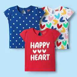 Babyhug Cotton Knit Half Sleeves T-Shirts with Heart & Polka Dots Print Pack of 3 - Red Blue & White-picture-28