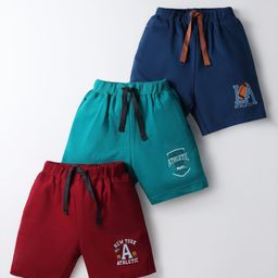 Zero Sinker Knit Above Knee Length Text Print Shorts Pack Of 3 - Maroon Teal Blue & Navy Blue-image-13