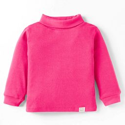 Pink Rabbit Cotton Knit Ribbed Full Sleeves Turtle Neck Solid Color T-Shirt - Fuchsia-image-3