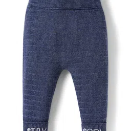 Babyhug Knit Full Length Woollen Pant With Text Embroidery - Blue-picture-2