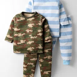 Kidi Wav Pack Of 2 Full Sleeves Striped & Camouflage Printed Tee & Coordinating Joggers Set - Multi Colour-picture-27