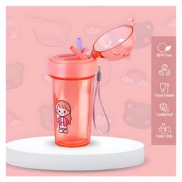 SCHOOLISH double straw sipper- partition bottle- two drinks in one sipper 420ml water bottle- Pack of 1- Color May Vary image 2