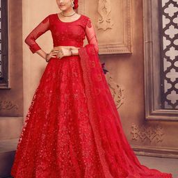 KALINI Embroidered Thread Work Semi-Stitched Lehenga & Unstitched Blouse With Dupatta-12
