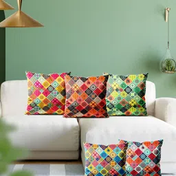 ArtzFolio Multicoloured Set of 5 Velvet Square Cushion Covers-image-0