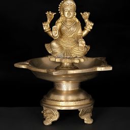 exotic india Exotic Gold Toned Goddess Brass Lakshmi Lamp-picture-37