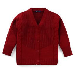 Pine Kids Knitted Full Sleeves Solid Colour Front Open Sweater with Pullover & Pant Set - Dark Red image 2