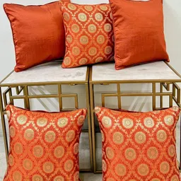 DIHIKA Orange Set of 5 Square Cushion Covers-57