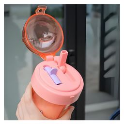 SCHOOLISH double straw sipper- partition bottle- two drinks in one sipper 420ml water bottle- Pack of 1- Color May Vary image 4