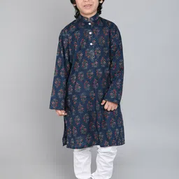 Little Clothings Boys Floral Printed Regular Pure Cotton Kurta with Churidar-39