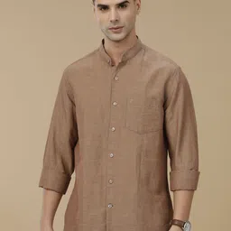 Linen Club Contemporary Slim Fit Mandarin Collar Linen Cotton Casual Shirt-image-95
