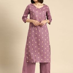 Anouk Women Mauve Printed Pure Cotton Kurta with Palazzos-picture-51