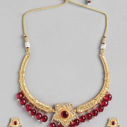 Anouk Gold-Plated Stone-Studded & Beaded Choker Jewellery Set-51