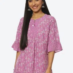 Rangriti Floral Print Keyhole Neck Longline Top-image-62