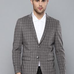 Louis Philippe Sport Men Grey & Black Self-Checked Slim Fit Single-Breasted Casual Pure Cotton Blazer-image-55