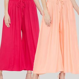 Clora Creation Women Pack Of 2 Peach & Fuchsia Pink Flared Knitted Ethnic Palazzos-17