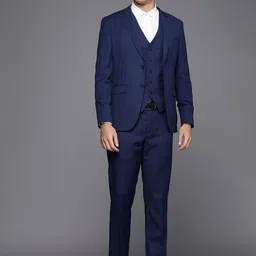 Louis Philippe Men Navy Blue Self-Design Checked Slim-Fit Single-Breasted Formal Suit-image-46