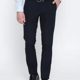 Blackberrys Men Navy Blue B-91 Skinny Fit Solid Formal Trousers-image-23