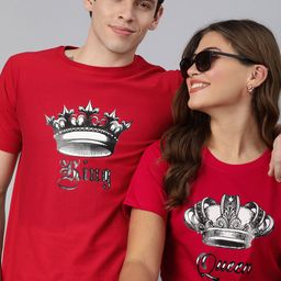 BRATMA Men Red  Charcoal Grey Printed Round Neck Pure Cotton T-shirt-18