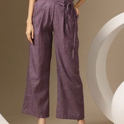 Chemistry Women Cotton Tie-Up High-Rise Pleated Trousers-image-77