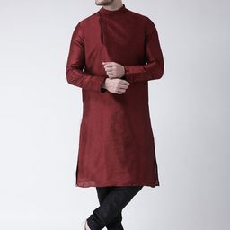 DEYANN Men Maroon Solid Straight Kurta-image-14