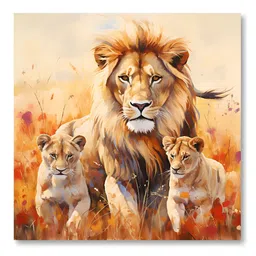 Aura Gold-Toned & White Lions Printed Canvas Wall Painting-image-38