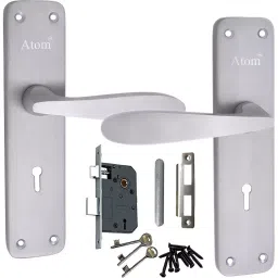 Atom Stainless Steel Silver Door Handle Lock Set, 805K.Y-S.S.8-24