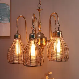 MFD HOME FURNISHING Gold-Toned Self Design Cluster Light-54