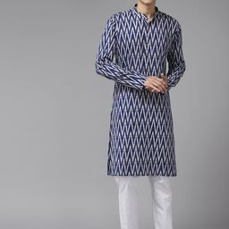 See Designs Men Chevron Printed Regular Pure Cotton Kurta with Trousers-11