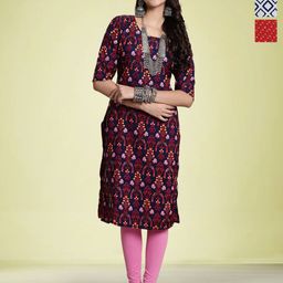 Moda Rapido Women Ethnic Motifs Printed Thread Work Floral Crepe Kurta-image-78