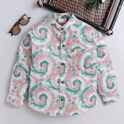 BAATCHEET Boys Relaxed Fit Abstract Printed Mandarin Collar Cotton Casual Shirt-7