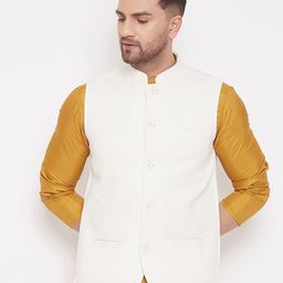 even Men White Solid Nehru Jacket-43