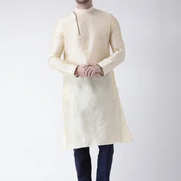 DEYANN Men Cream-Coloured Solid Straight Kurta-image-25
