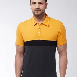 GRITSTONES Men Mustard Yellow & Black Colourblocked Polo Collar T-shirt-picture-31