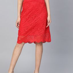 Athena Women Red Lace A-Line Skirt-image-93