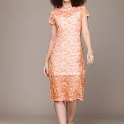 The Roadster Lifestyle Co. Net Layered Printed Sheath Dress-image-30