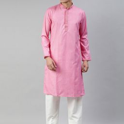 Manthan Men Peach-Coloured & Pink Solid Straight kurta-picture-28