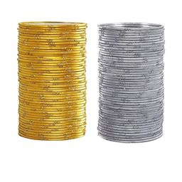 Guddan Set of 96 Gold-Toned & Grey Metal Bangles-24