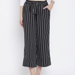 Zastraa Women Black & White Regular Fit Striped Culottes-image-90