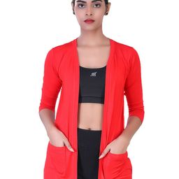 LAASA SPORTS Women Red Longline Shrug with Insert Pockets-13