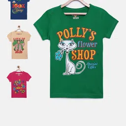 SINI MINI Girls Pack Of 4 Printed Round Neck T-shirt-image-6