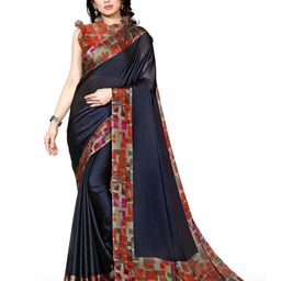 KALINI Navy Blue & Rust Printed Chiffon Saree-image-76