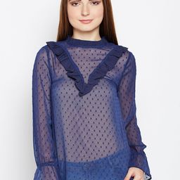 Oxolloxo Women Navy Blue Sheer Self Design Top-picture-21