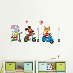 rawpockets Kids Blue & Pink Pet Animals Riding Vehicles PVC Vinyl Wall Sticker-image-83