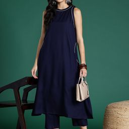Sangria Women Solid Regular Kurta with Palazzos-55